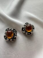 Orecchini in ottone china con pietra  (clips)