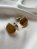 Gemelli in ottone dorato con occhio di tigre