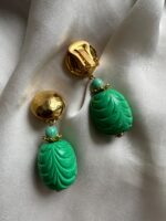 Orecchini con pendente in resina verde e turchese (clip) - immagine 2