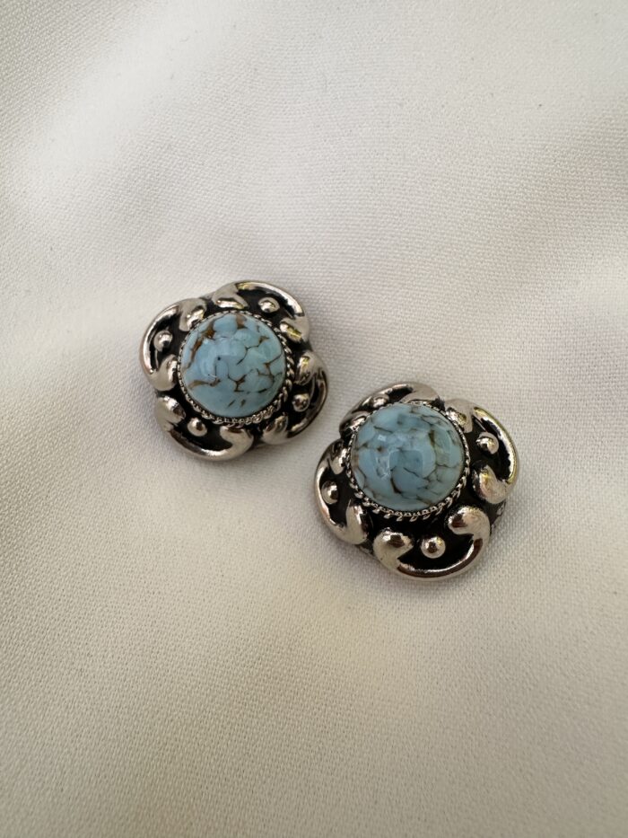 Orecchini in ottone china con pietra in resina turchese (clip) - immagine 1