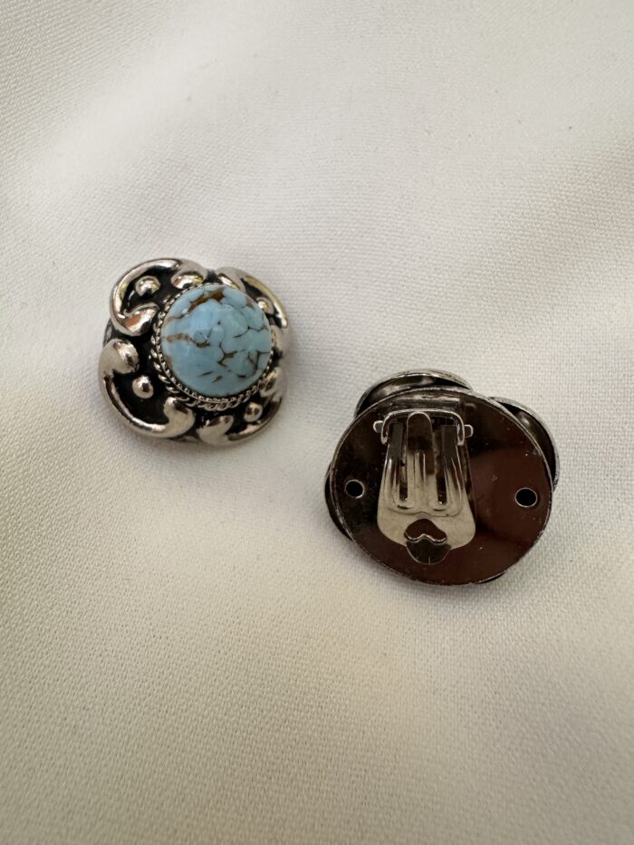 Orecchini in ottone china con pietra in resina turchese (clip) - immagine 2