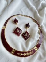 Parure in ottone e vera pelle bordeaux (orecchini con clip)