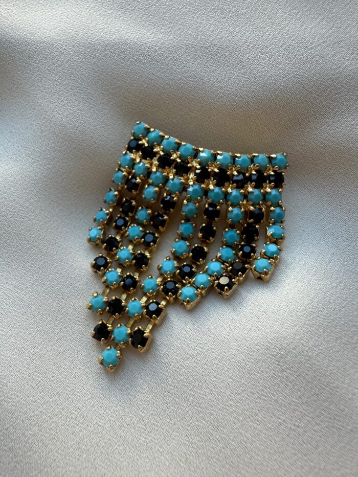 Spilla con Swarovski turchesi e neri - immagine 1