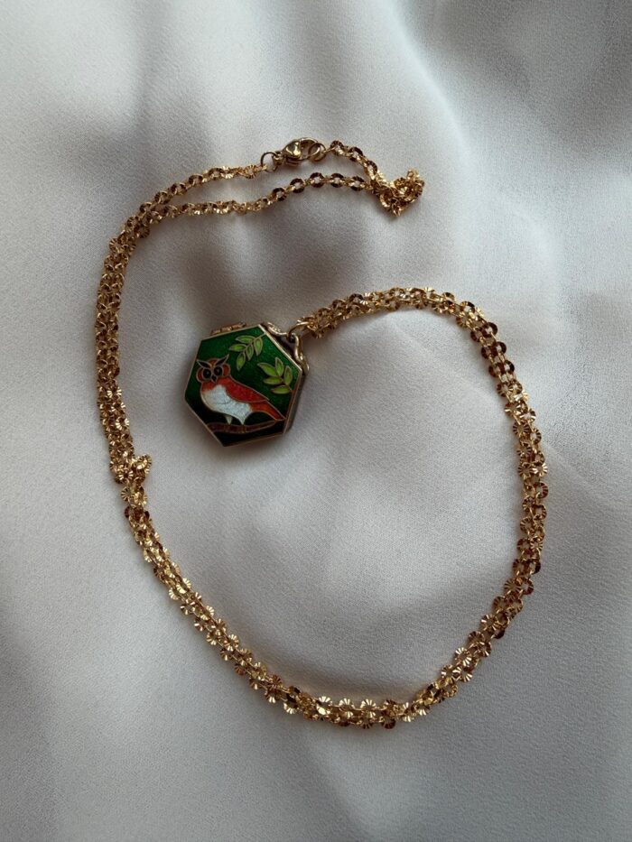 Collana con ciondolo scatolina cloisonnè ed. vintage 1970 - gufo - immagine 2