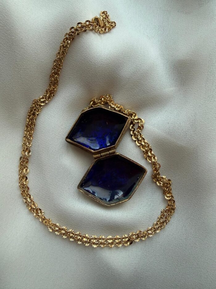 Collana con ciondolo scatolina cloisonnè ed. vintage 1920 - esagono nero - immagine 3