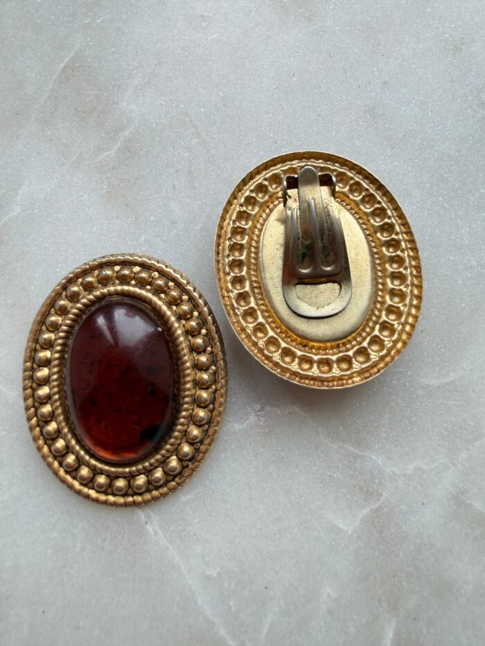 Orecchini ovali pietra marrone - immagine 2