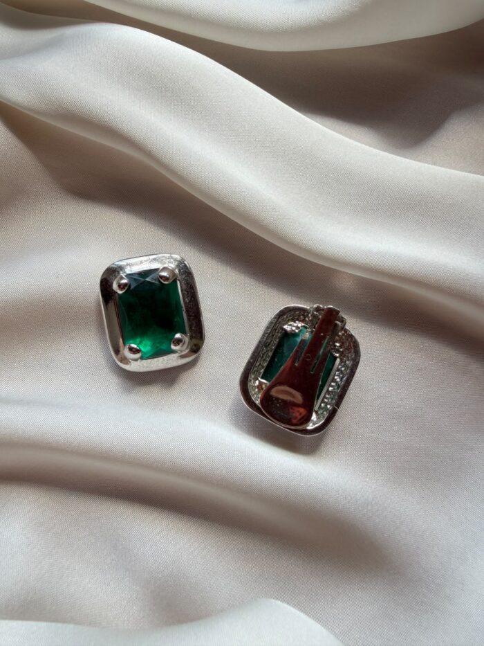 Orecchini rettangolo con pietra verde (clips) - immagine 2